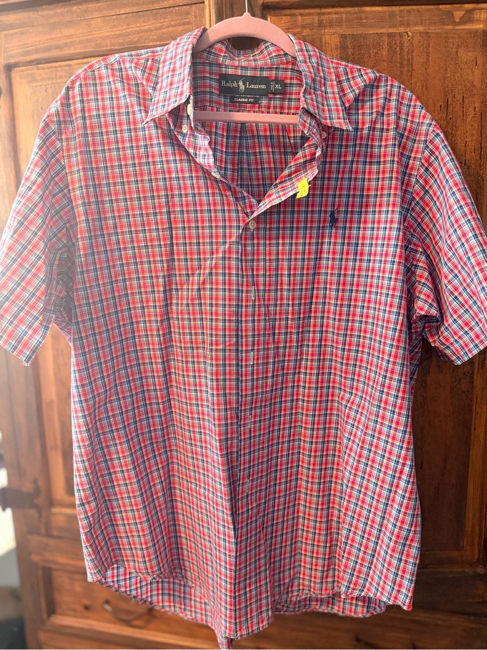 Ralph Lauren Red and Blue Plaid Short-Sleeve Button Shirt
